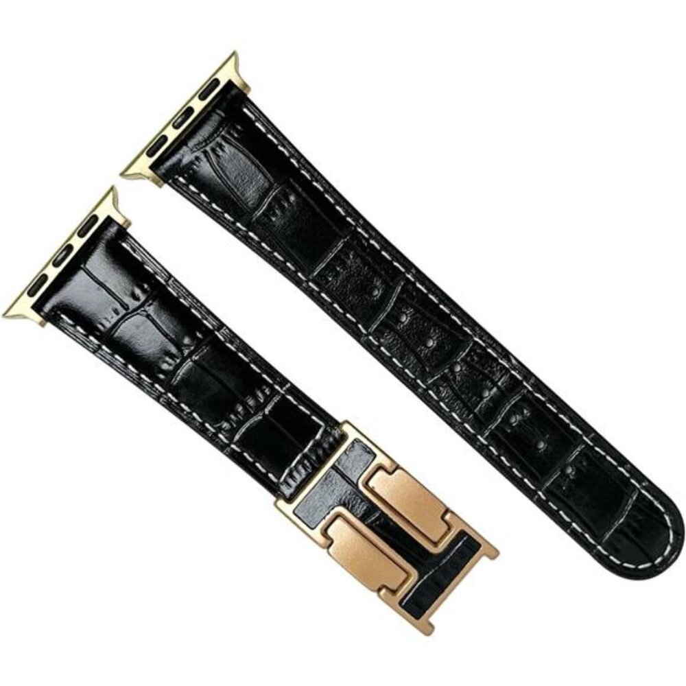 NEW Black Alligator Leather Apple Watch Band
